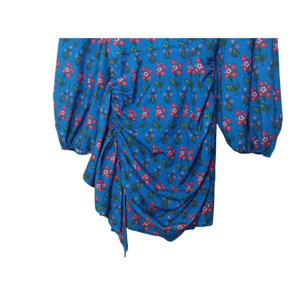 New with Tags RHODE Mina Draped Floral Mini Dress XS Blue Puff Sleeve Ruched - Picture 5 of 16
